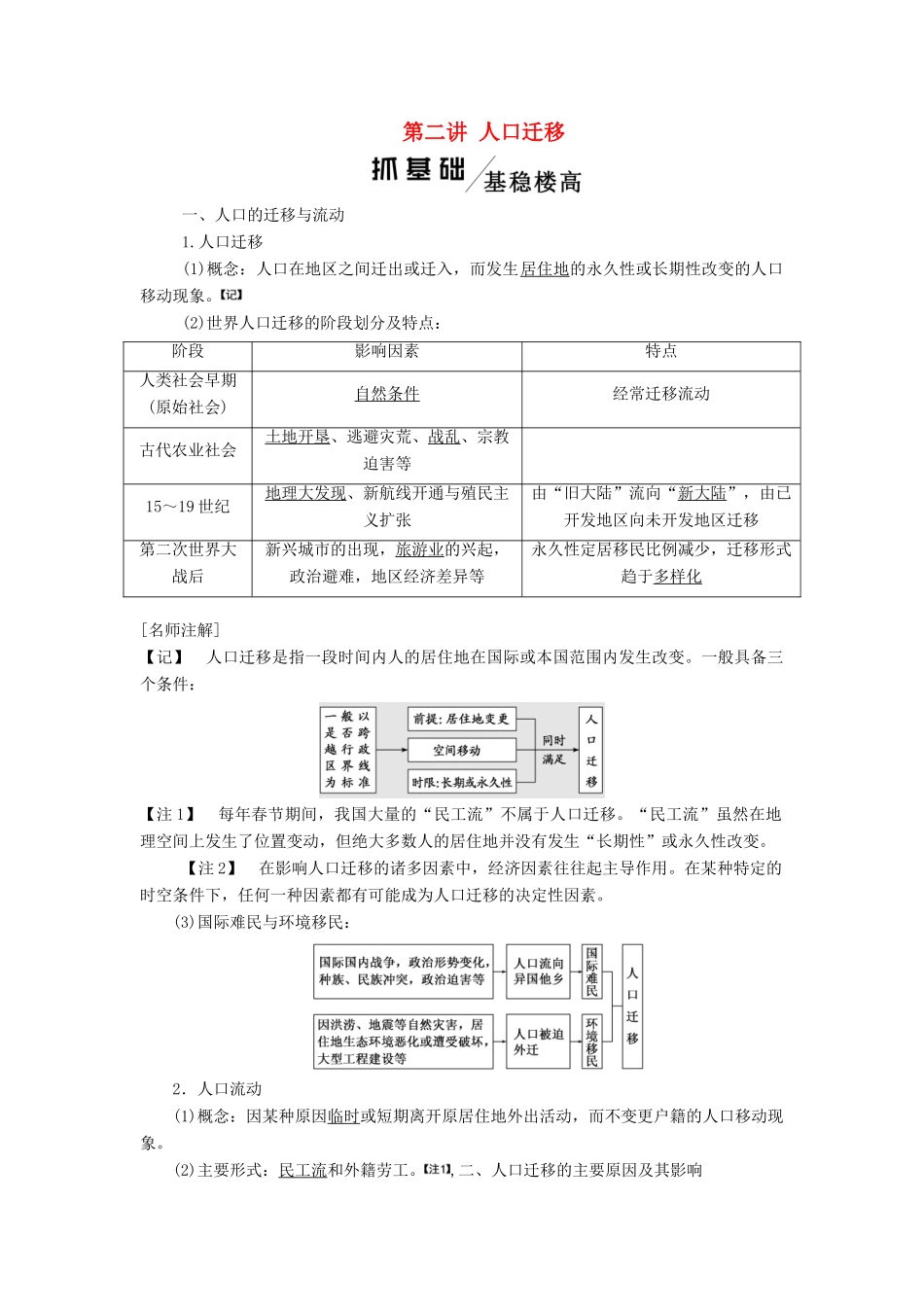 高考地理一轮复习 模块二 第一单元 人口与地理环境 第二讲 人口迁移学案（含解析）鲁教版-鲁教版高三全册地理学案_第1页