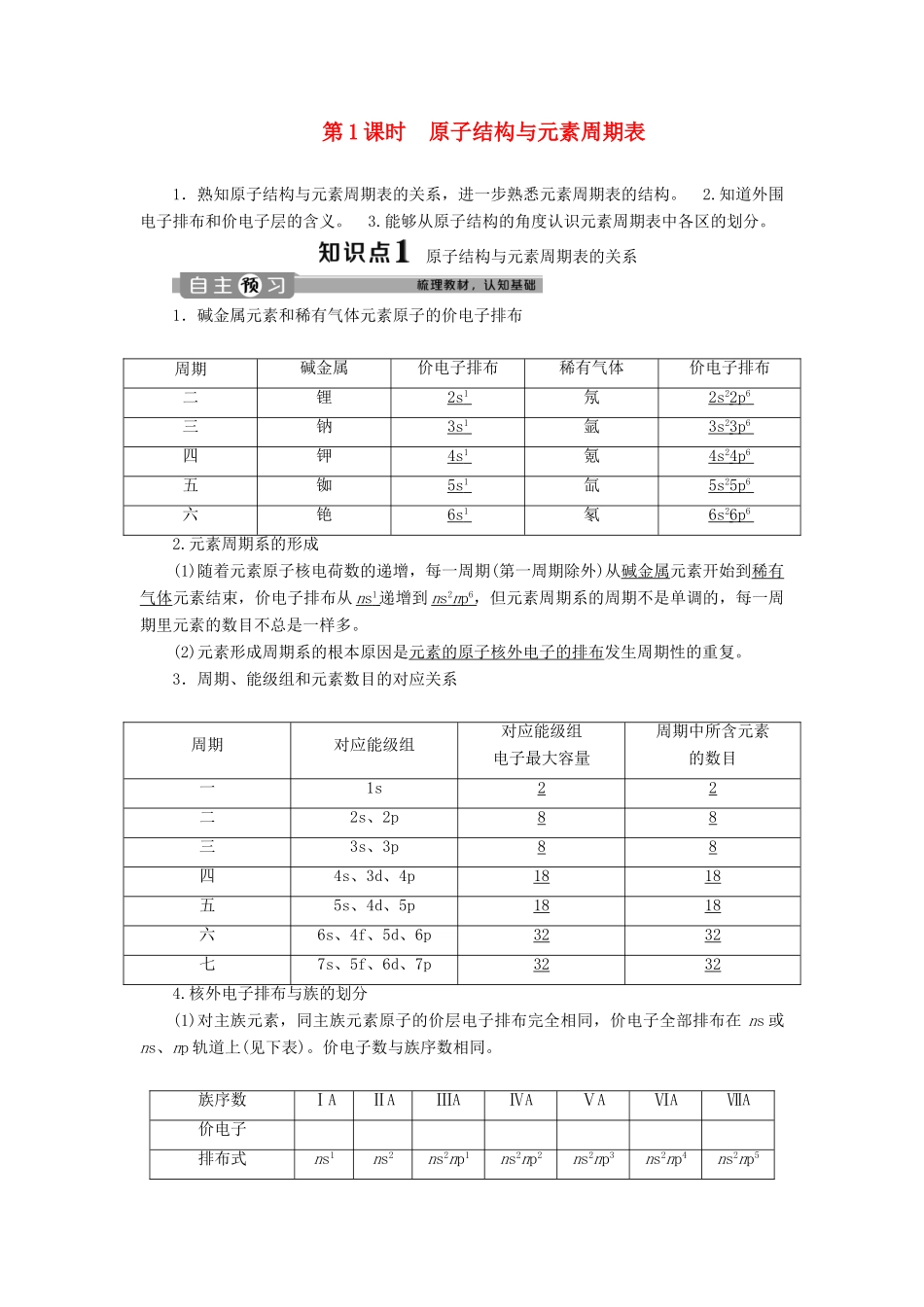 高中化学 第一章 原子结构与性质 第二节 第1课时 原子结构与元素周期表学案 新人教版选修3-新人教版高二选修3化学学案_第1页