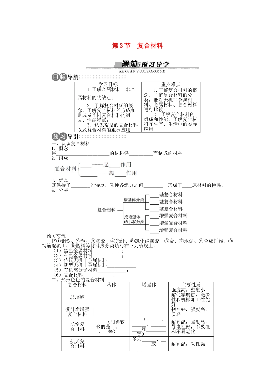 高中化学 第四章 元素与材料世界 第3节 复合材料学案 鲁科版必修1-鲁科版高一必修1化学学案_第1页