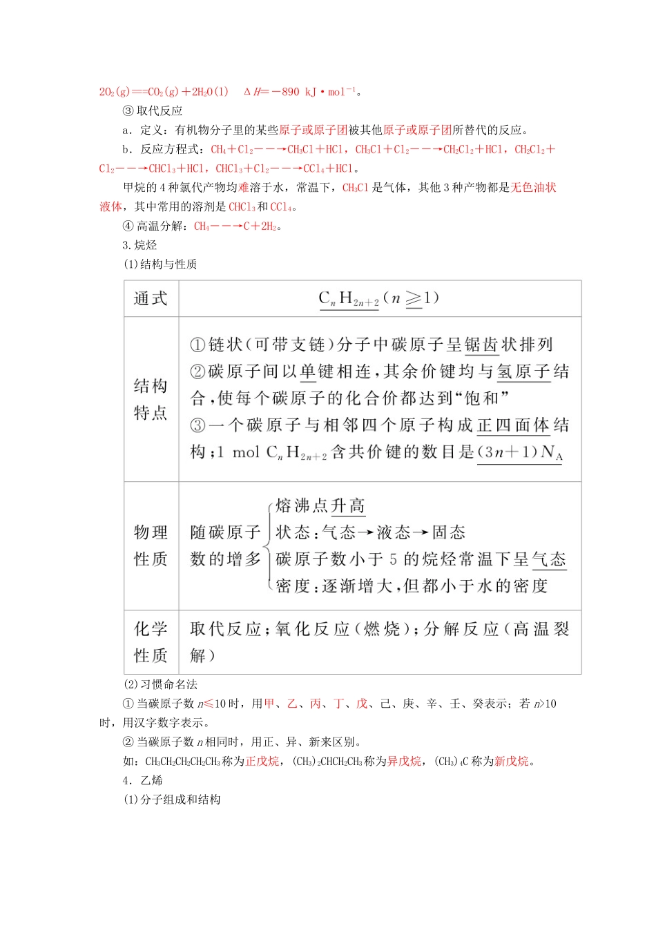 高考化学一轮复习 第10章 有机化合物 第1节 甲烷、乙烯、苯 煤、石油、天然气的综合利用学案-人教版高三全册化学学案_第2页