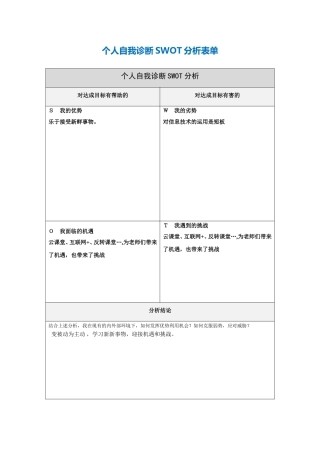 第一步骤所需个人自我诊断SWOT分析表-(1)