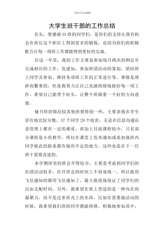 大学生班干部的工作总结