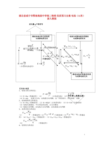 湖北省咸宁市鄂南高级中学高二物理 优质预习全案 电场（A班）新人教版