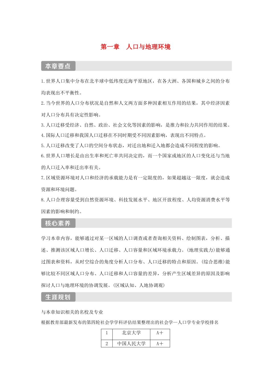 高中地理 第一章 人口与地理环境 第一节 人口分布学案 湘教版必修第二册-湘教版高一第二册地理学案_第1页
