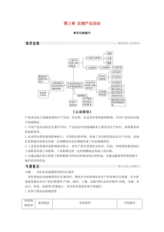 高中地理 第三章 区域产业活动章末归纳提升学案 湘教版必修2-湘教版高一必修2地理学案