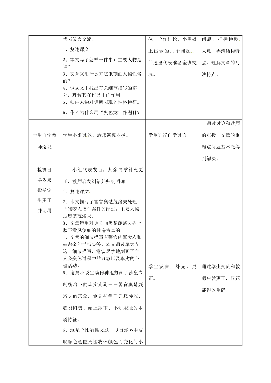 新疆精河县八十二团中学九年级语文下册《变色龙》教学设计 新人教版_第3页