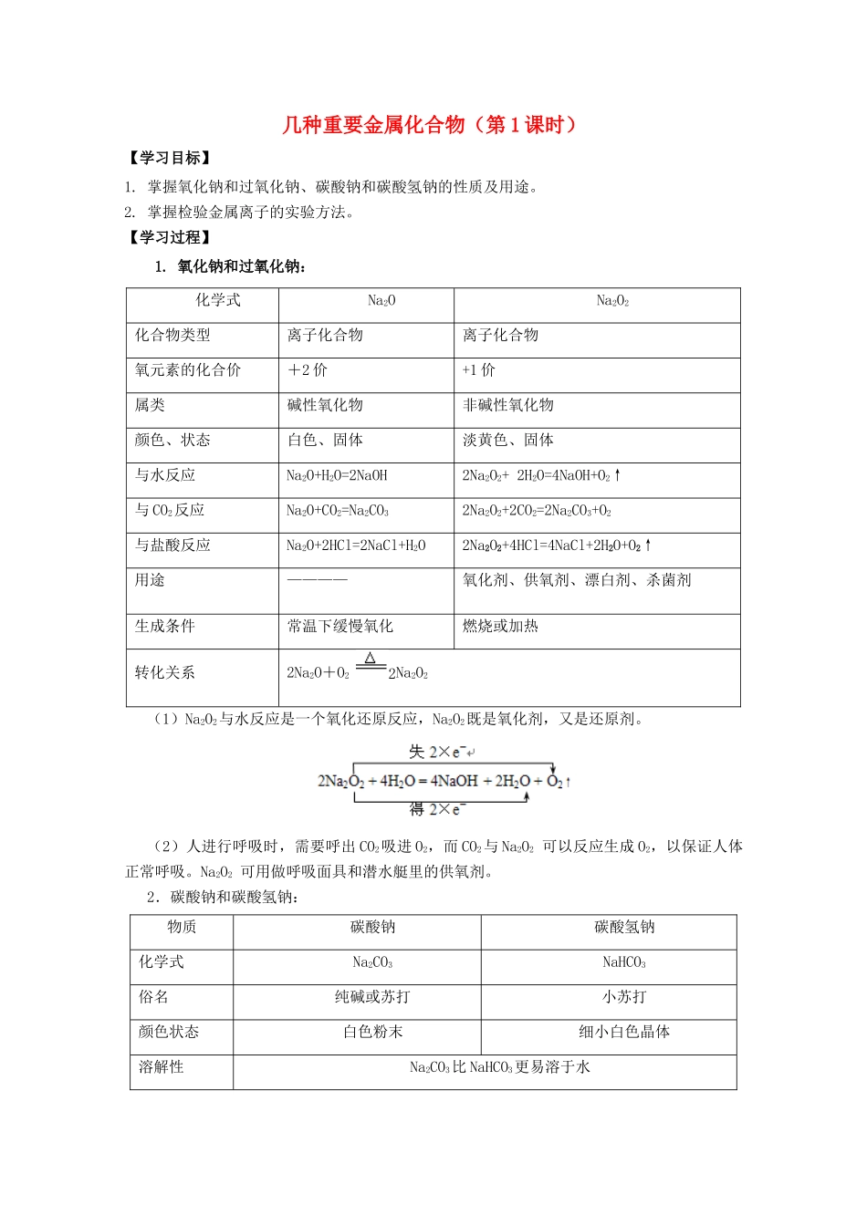 高中化学 第三章 第二节 几种重要金属化合物（第1课时）学案 新人教版必修1-新人教版高一必修1化学学案_第1页