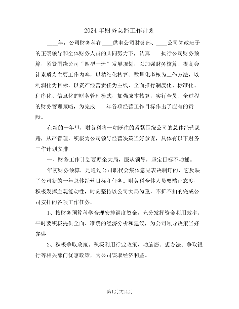 2024年财务总监工作计划(5篇) _第1页