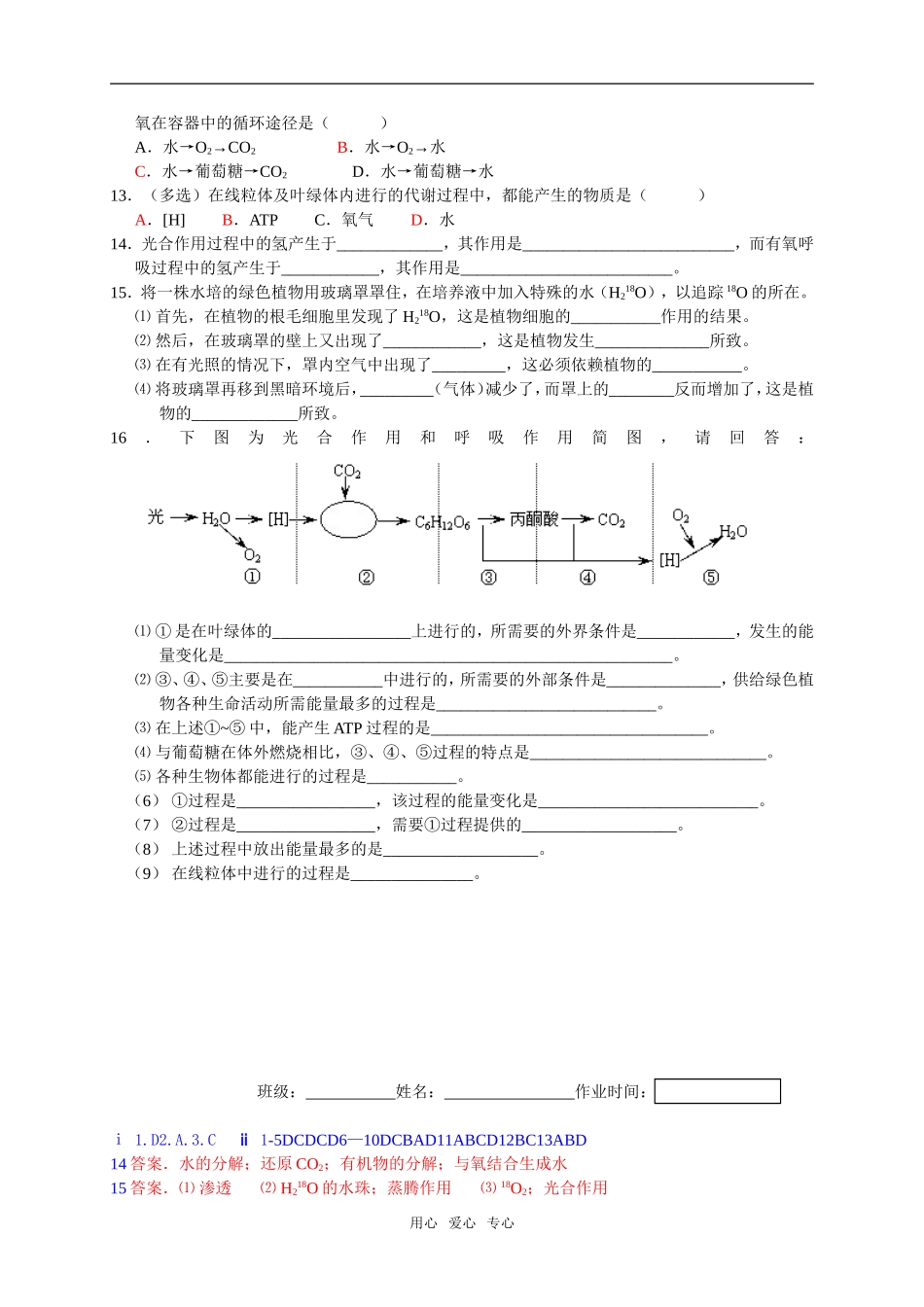 光合作用和细胞呼吸的题型复习13_第3页