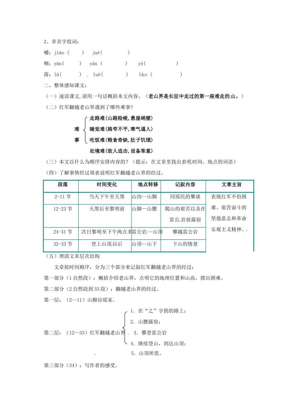 江苏省大丰市万盈二中八年级语文上册《第三课老山界》教案 苏教版_第2页