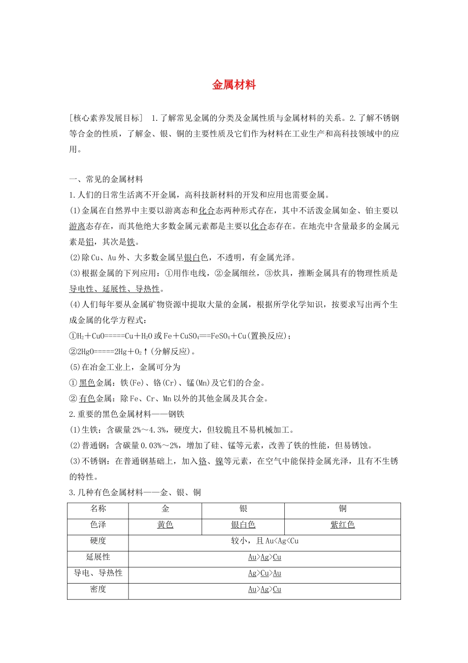 高中化学 第4章 材料家族中的元素 第2节 第2课时 金属材料学案 鲁科版必修1-鲁科版高中必修1化学学案_第1页