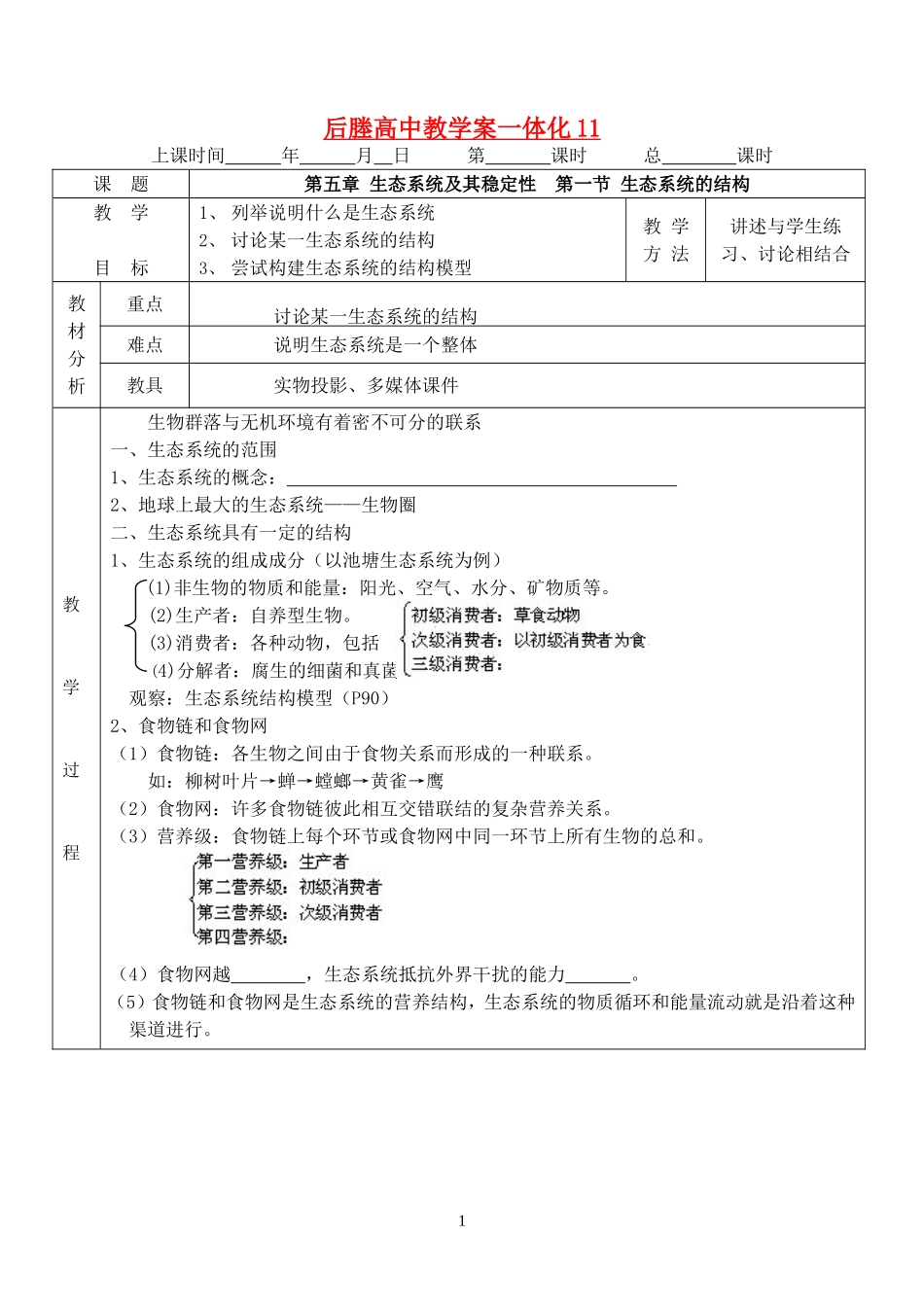 后塍高二生物教学案一体化11(生态系统的结构)  人教版_第1页