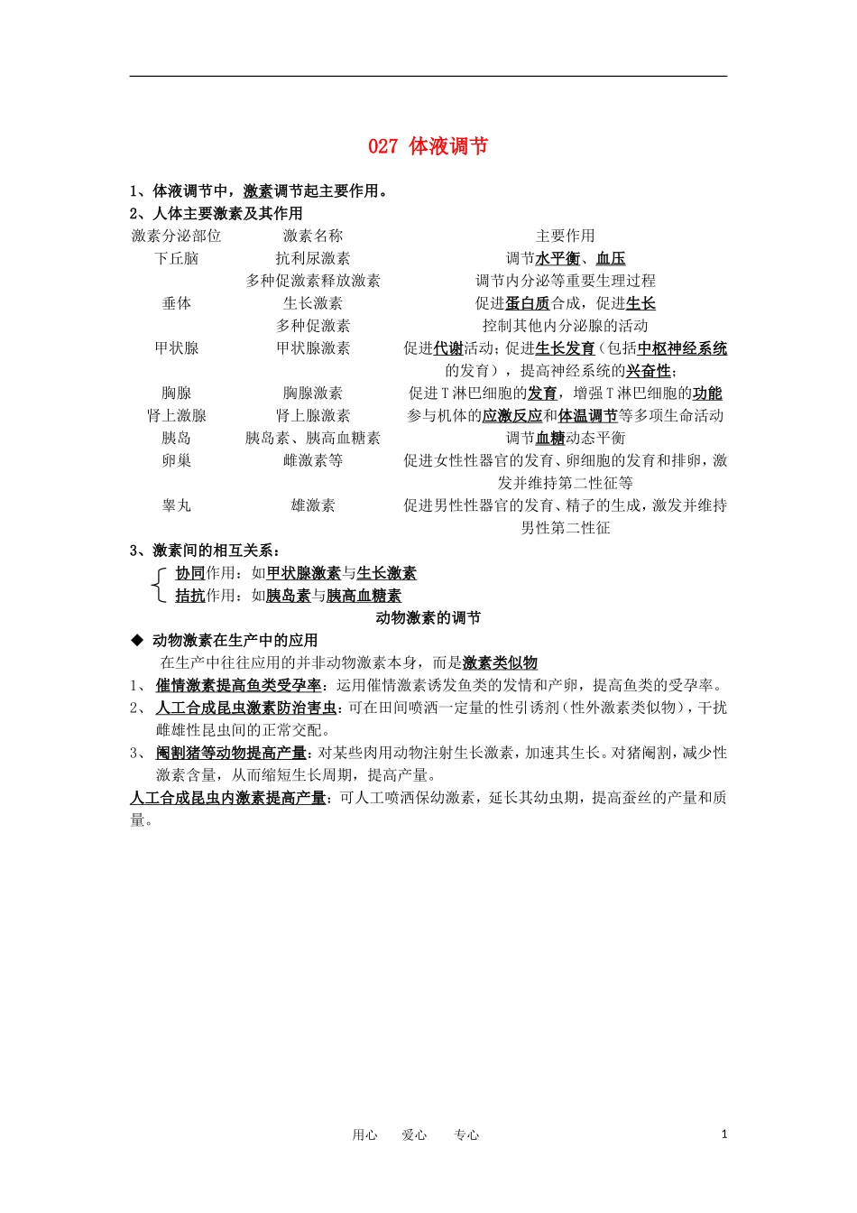 河北省广平一中高三生物总复习学案 027 体液调节（艺术班）_第1页