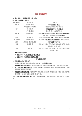 河北省广平一中高三生物总复习学案 027 体液调节（艺术班）