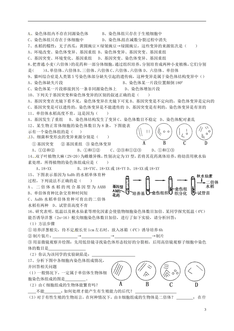河北省高碑店市第三中学高三生物 染色体变异复习学案_第3页