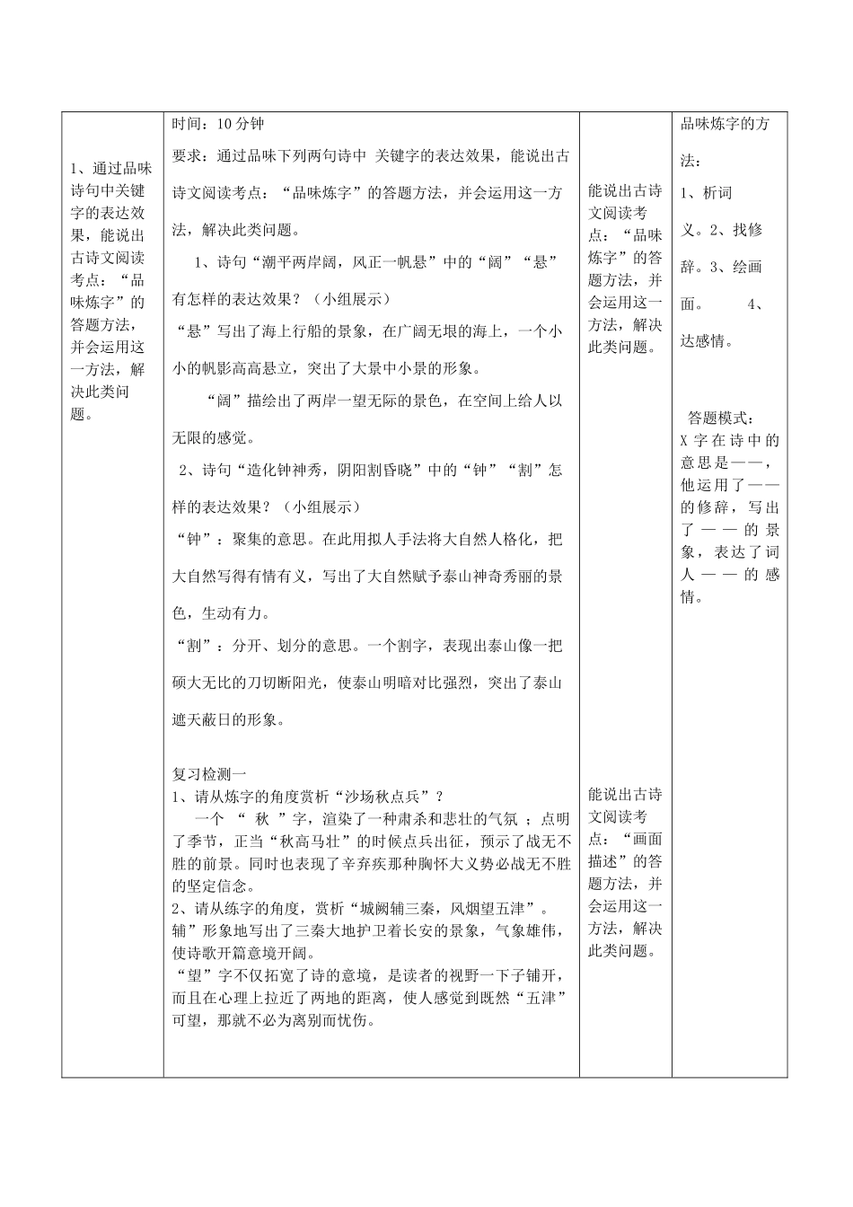 （河南专用）中考语文二轮复习 古诗文阅读 专项训练（第1课时）精品教案 新人教版-新人教版初中九年级全册语文教案_第2页