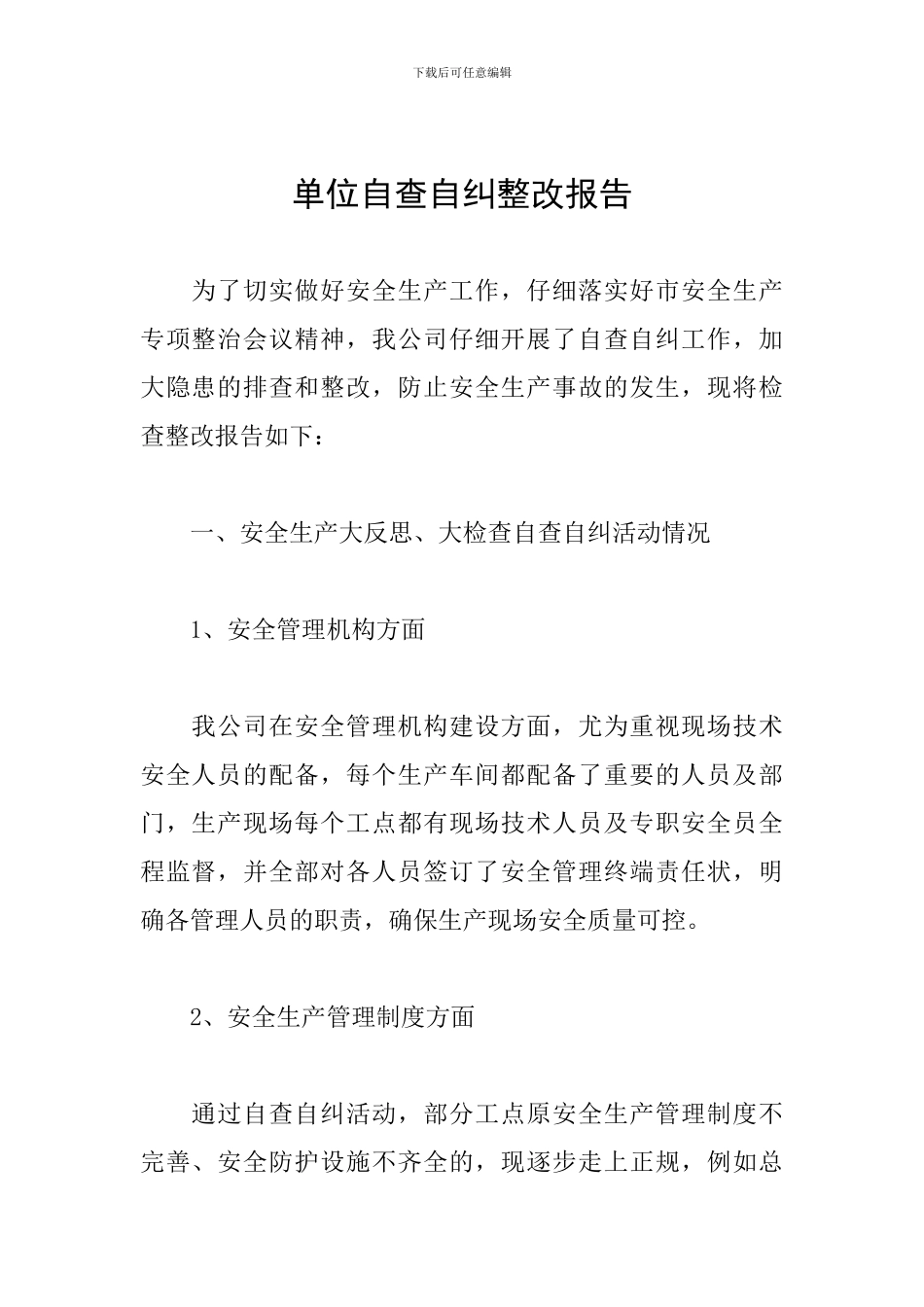 单位自查自纠整改报告_第1页