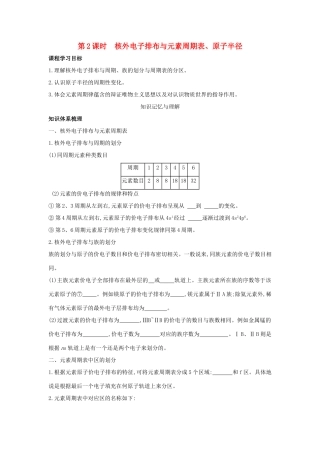 高中化学 第1章 原子结构 1.2 原子结构与元素周期表（第2课时）核外电子排布与元素周期表、原子半径导学案 鲁科版选修3-鲁科版高二选修3化学学案