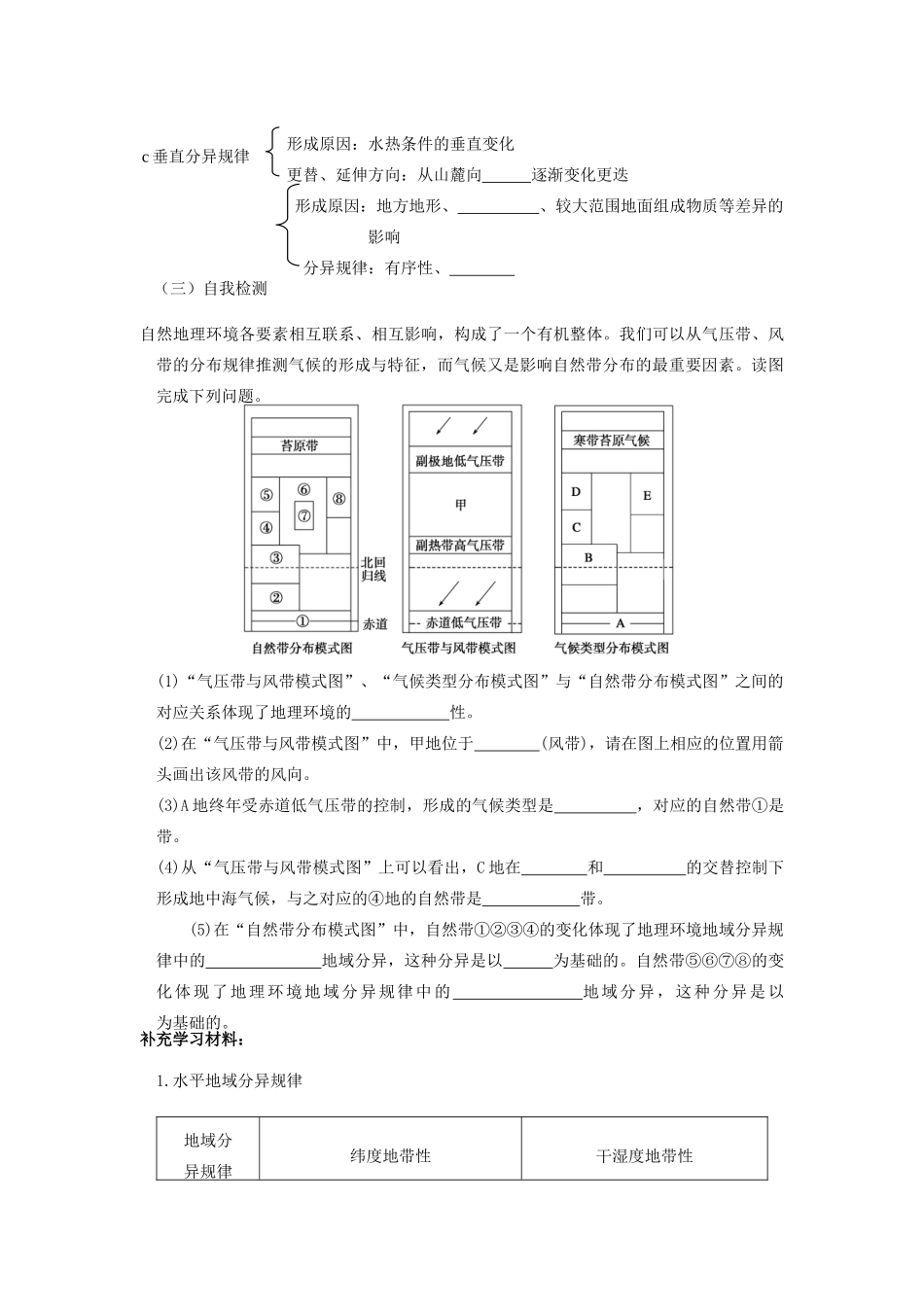 高中地理 3.3 自然地理环境的差异性1学案 湘教版必修1-湘教版高一必修1地理学案_第2页