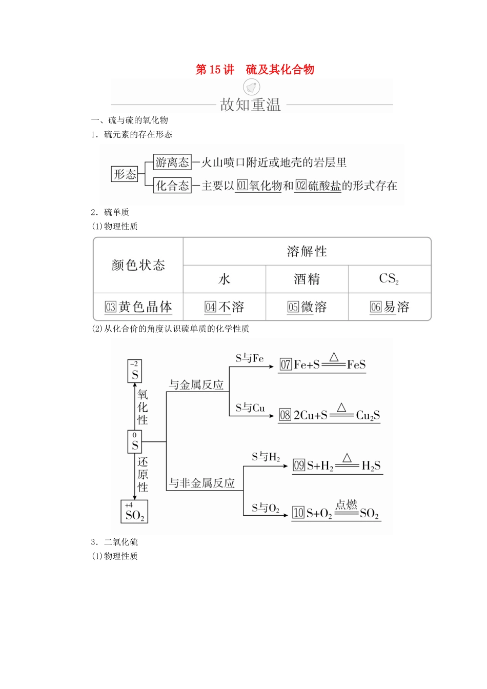 高考化学一轮总复习 第四章 第15讲 硫及其重要化合物学案（含解析）-人教版高三全册化学学案_第1页
