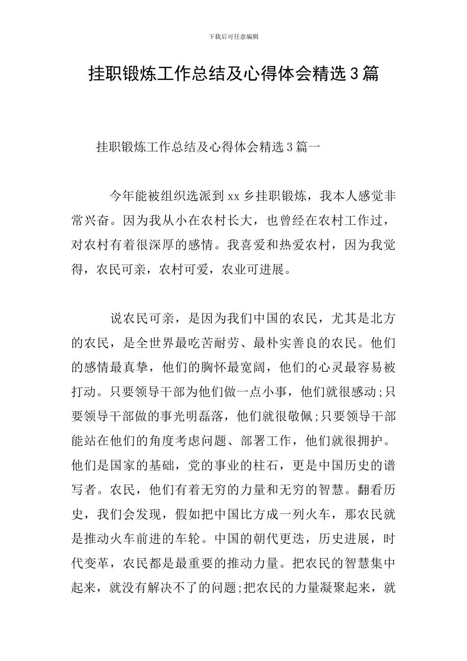 挂职锻炼工作总结及心得体会精选3篇_第1页