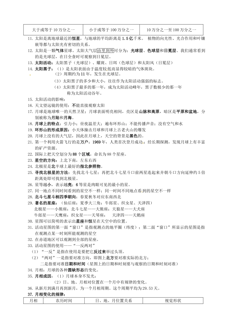 浙江省桐庐县富春江初级中学七年级科学上册《第三章 地球与宇宙知识要点》复习教案 浙教版_第2页