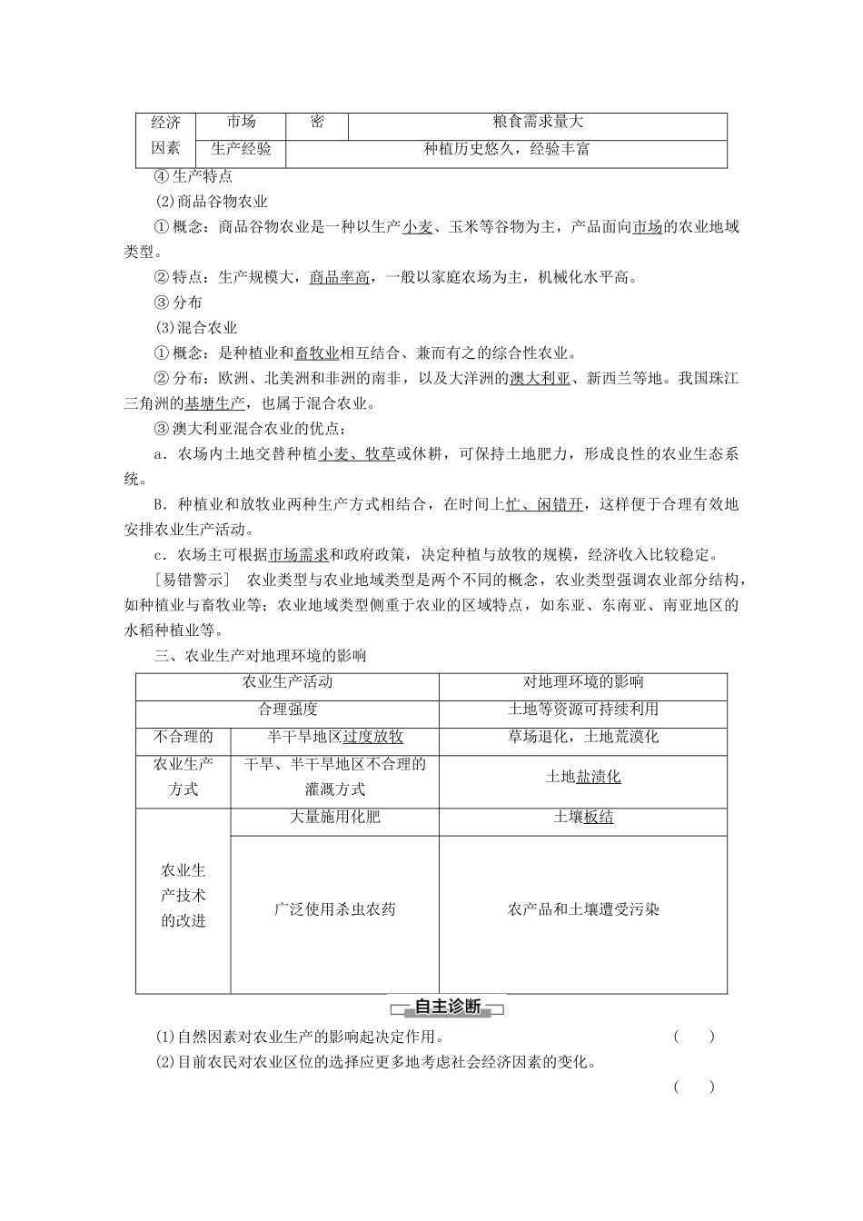 高中地理 第3单元 产业活动与地理环境 第1节 农业生产与地理环境学案 鲁教版必修2-鲁教版高一必修2地理学案_第2页