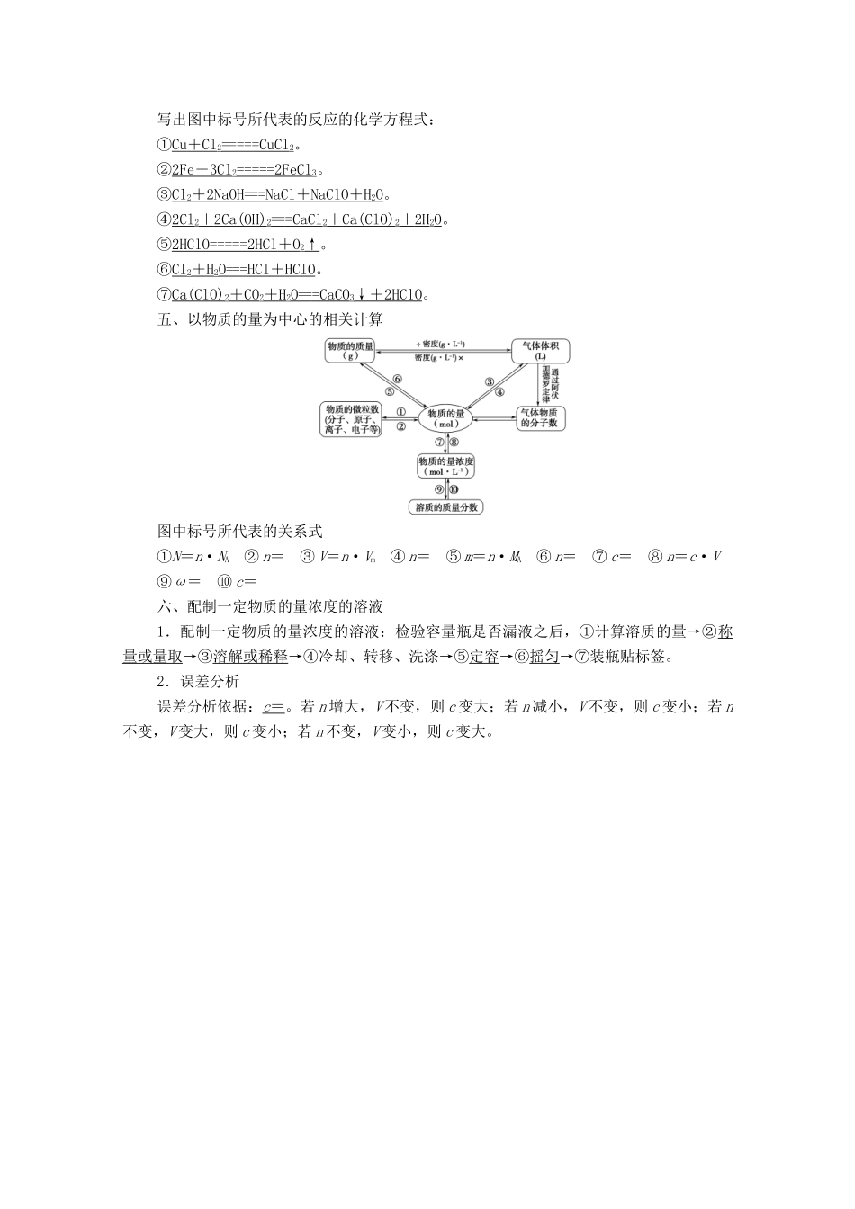 高中化学 第1章 认识化学科学 章末复习课学案 鲁科版必修第一册-鲁科版高中第一册化学学案_第2页