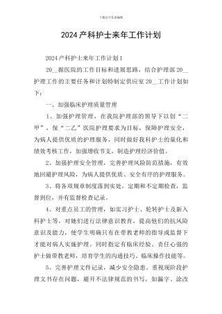 2024产科护士来年工作计划