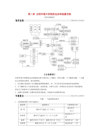 高中地理 第二章 自然环境中的物质运动和能量交换章末归纳提升学案 湘教版必修1-湘教版高一必修1地理学案
