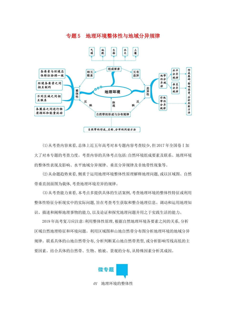 高三地理二轮复习 专题5 地理环境整体性与地域分异规律学案-人教版高三全册地理学案_第1页