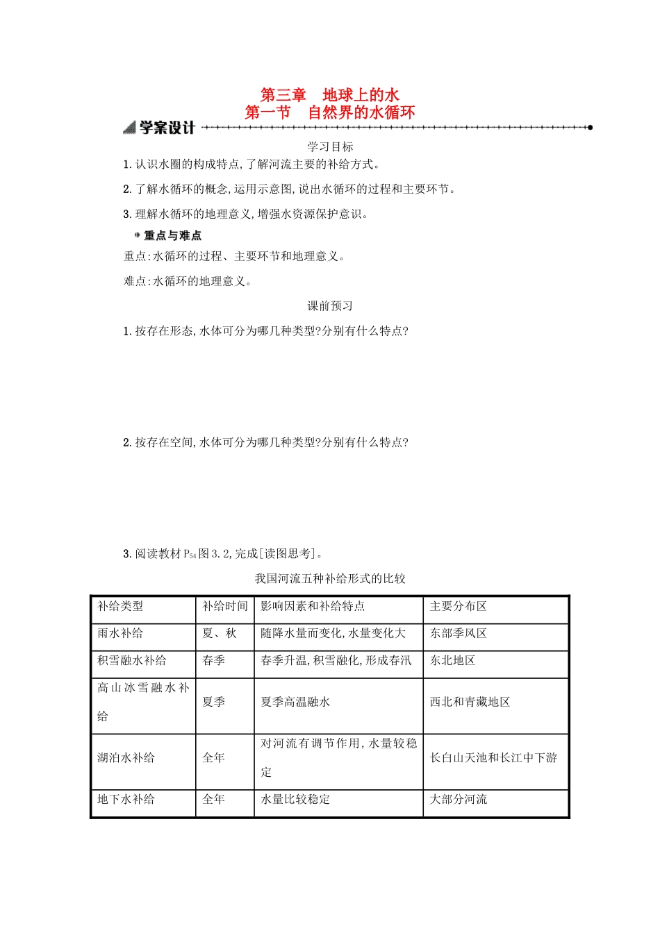 高中地理 3.1自然界的水循环学案 新人教版必修1-新人教版高一必修1地理学案_第1页
