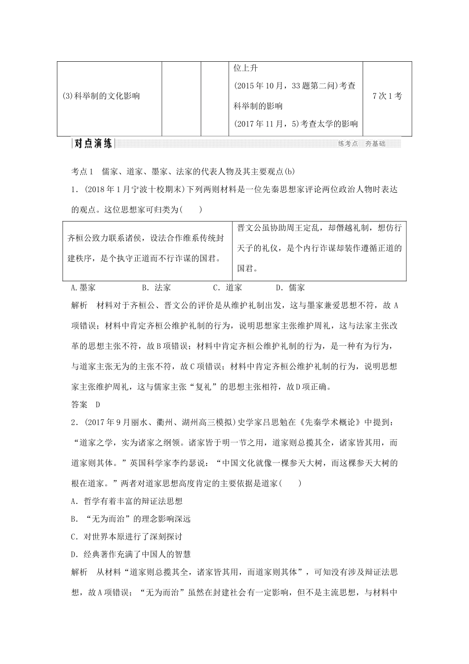 高考历史总复习 专题三 中国传统文化主流思想的演变和古代中国的科技与文化 第5讲 百家争鸣和汉代儒学学案-人教版高三全册历史学案_第2页