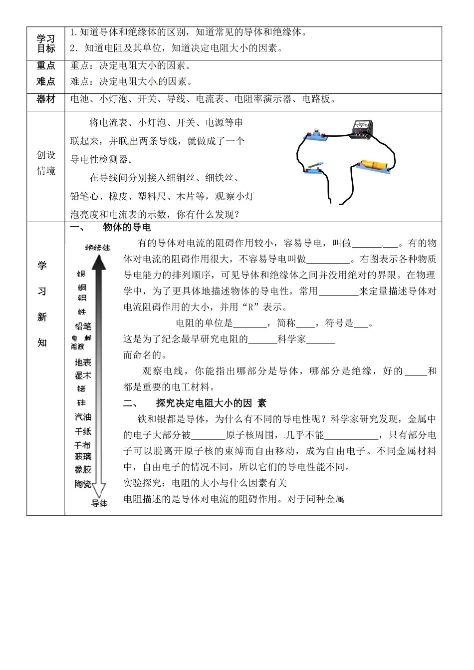 秋九年级物理上册 4.3 电阻 导体对电流的阻碍作用教案 （新版）教科版-（新版）教科版初中九年级上册物理教案_第2页