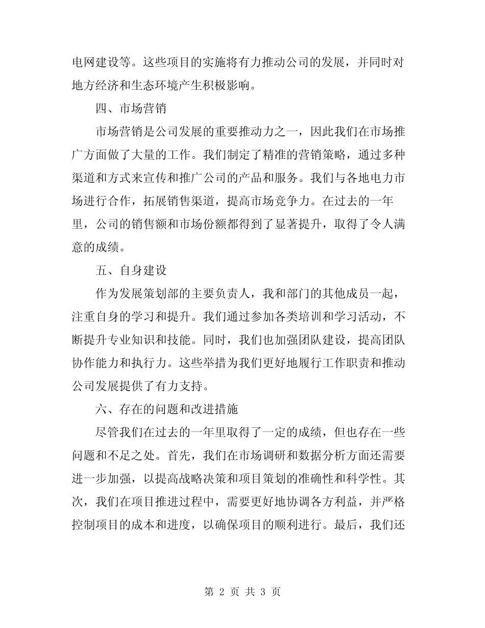 2024电力公司发展策划部主任述职报告范文B_第2页