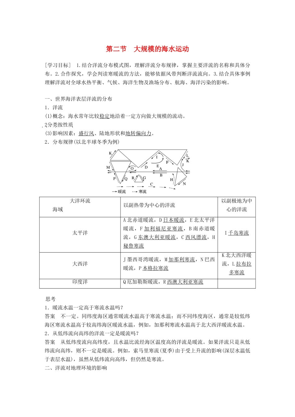 高中地理 第三章 地球上的水 3.2 大规模的海水运动学案 新人教版必修1-新人教版高一必修1地理学案_第1页