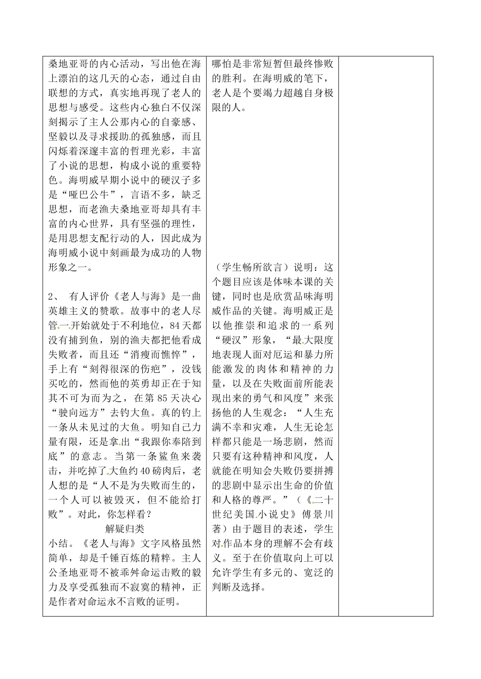 吉林省四平市第十七中学八年级语文上册 老人与海（第3课时）教案 长春版_第2页