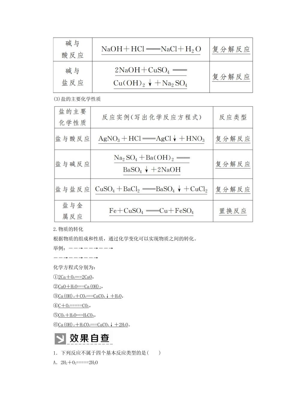 高中化学 第一章 物质及其变化 第一节 物质的分类及转化 第二课时 物质的转化学案 新人教版必修第一册-新人教版高一第一册化学学案_第2页