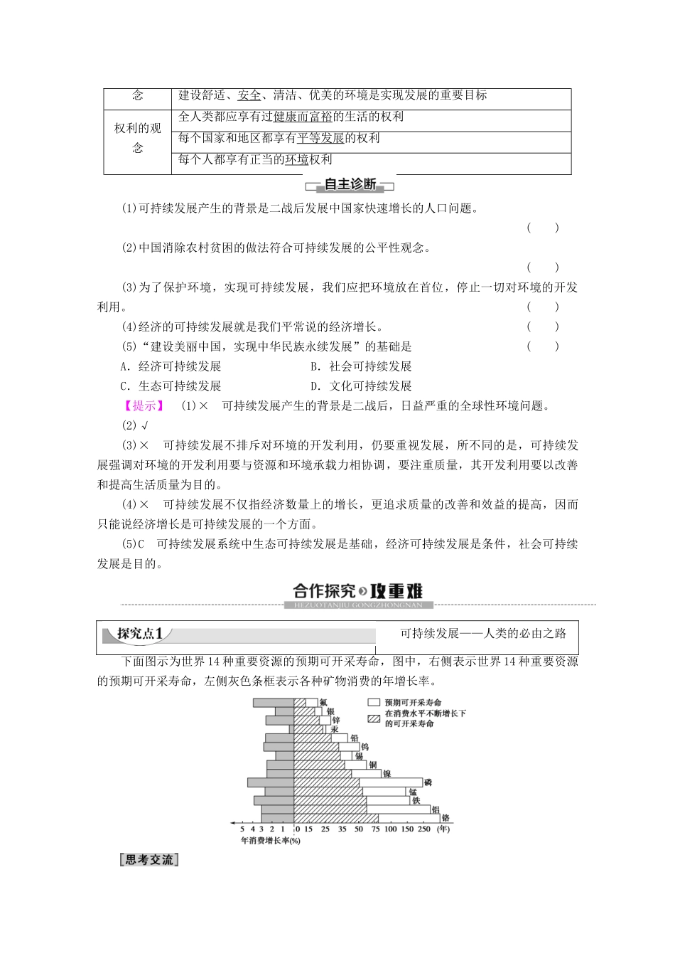 高中地理 第4章 人类与地理环境的协调发展 第3节 可持续发展的基本内涵学案 湘教版必修2-湘教版高一必修2地理学案_第2页