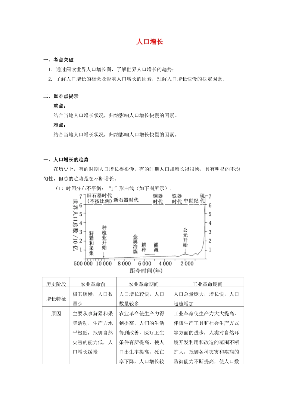 高中地理 第一章 人口与环境 第一节 人口增长模式 1 人口增长学案 湘教版必修2-湘教版高一必修2地理学案_第1页