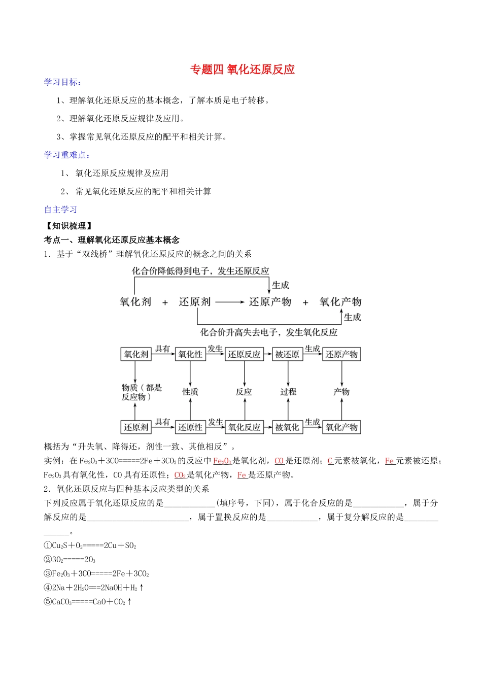高考化学二轮复习 专题04 氧化还原反应学案 鲁科版-鲁科版高三全册化学学案_第1页