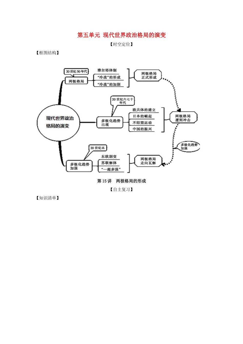 高考历史思维导图一轮复习之政治史 第五单元 现代世界政治格局的演变 5.15 两极格局的形成学案（含解析）新人教版-新人教版高三全册历史学案_第1页