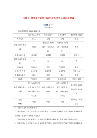 高考历史总复习 专题十 欧美资产阶级代议制与社会主义理论及实践专题整合学案-人教版高三全册历史学案