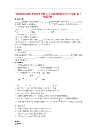 河北邯郸市第四中学高中生物 5.2 细胞的能量通货ATP学案 新人教版必修1