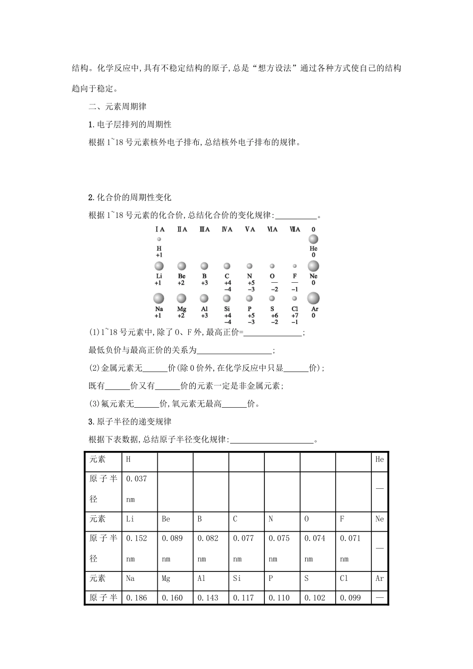高中化学 第一章 物质结构 元素周期律 1.2.1 元素周期律学案 新人教版必修2-新人教版高一必修2化学学案_第3页