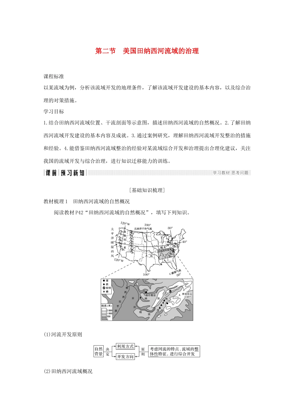 高中地理 第二章 区域可持续发展区域地理环境和人类活动 第二节 美国田纳西河流域的治理学案 中图版必修3-中图版高一必修3地理学案_第1页