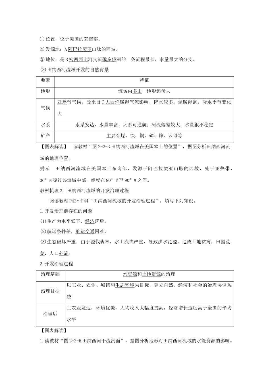 高中地理 第二章 区域可持续发展区域地理环境和人类活动 第二节 美国田纳西河流域的治理学案 中图版必修3-中图版高一必修3地理学案_第2页