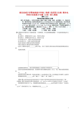 湖北省咸宁市鄂南高级中学高二物理 优质预习全案 期未电学部分实验复习专题（A班）新人教版