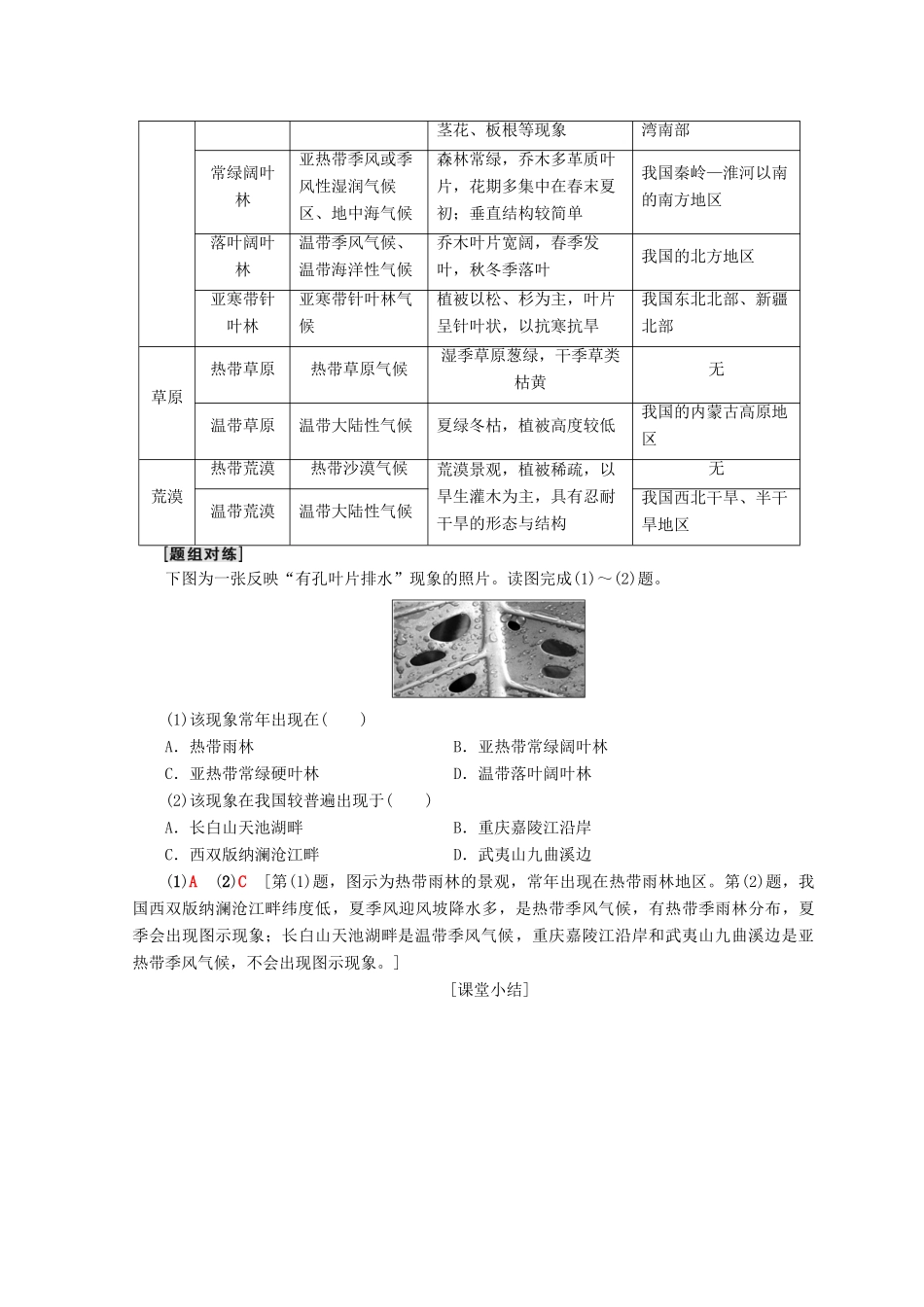 高中地理 第4章 地表形态的塑造 附5 主要植被学案 必修1-人教版高一必修1地理学案_第3页