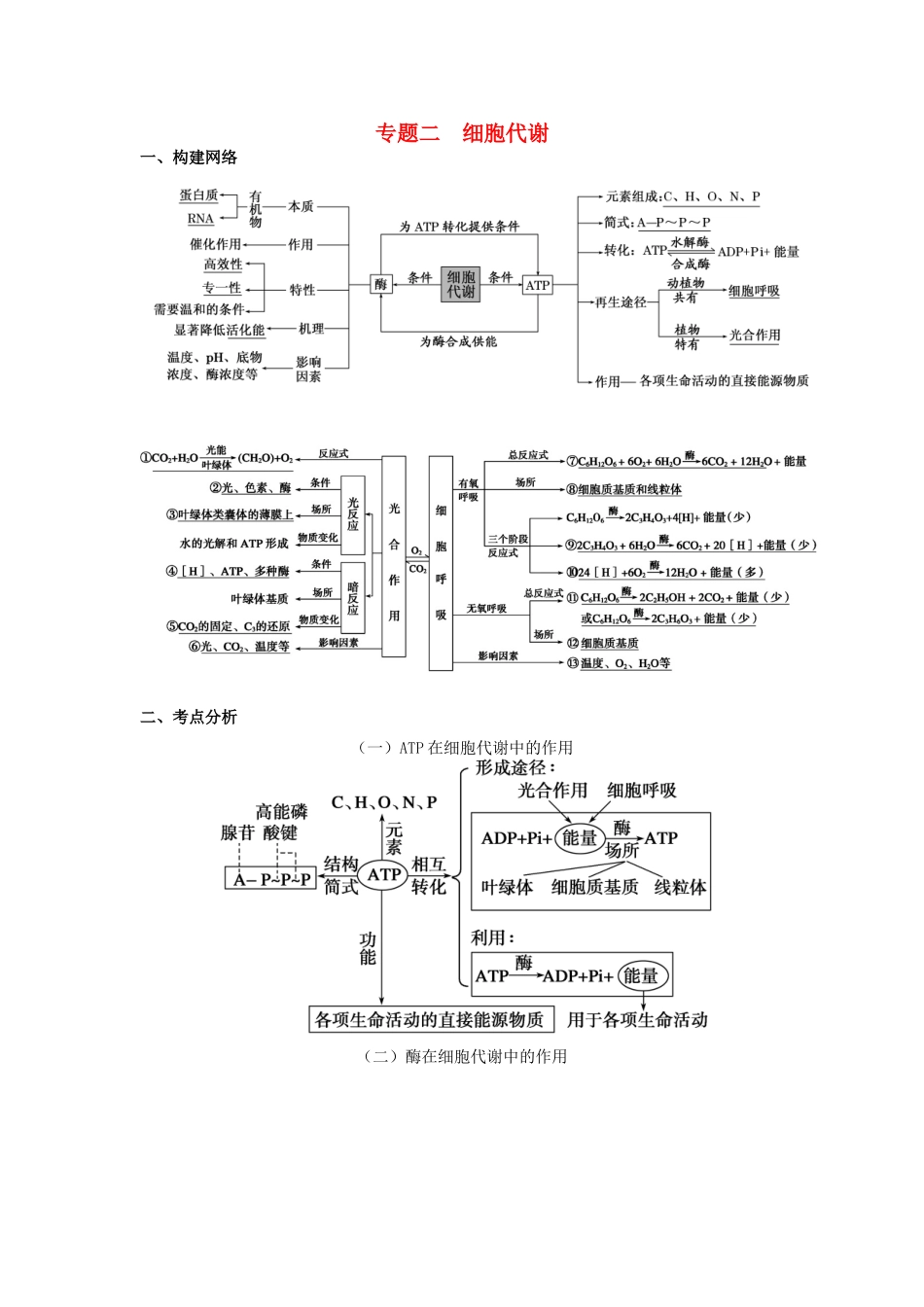 湖南省新田县高三生物二轮复习 专题2 细胞代谢学案-人教版高三全册生物学案_第1页